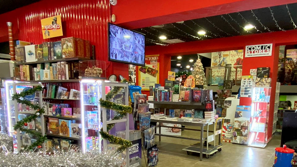 interior of comic stores retail store in malaga spain