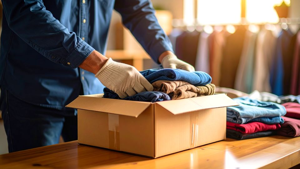 retail apparel store employee receiving box of merchandise in the stores receiving area