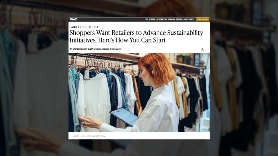 showcard for wwd sensormatic sustainability in retail article