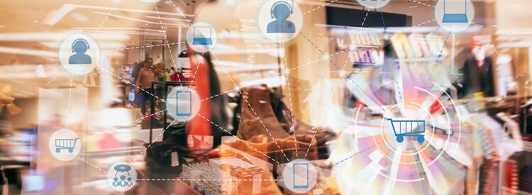 concept image of woman in store with data overlay