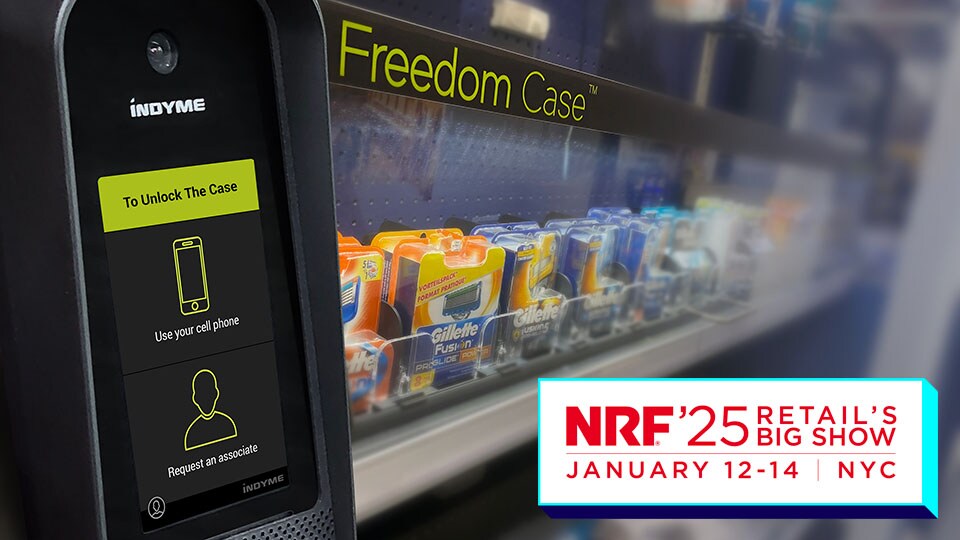 sensormatic indyme freedom case retail merchandise protection solution with nrf2025 logo superimposed