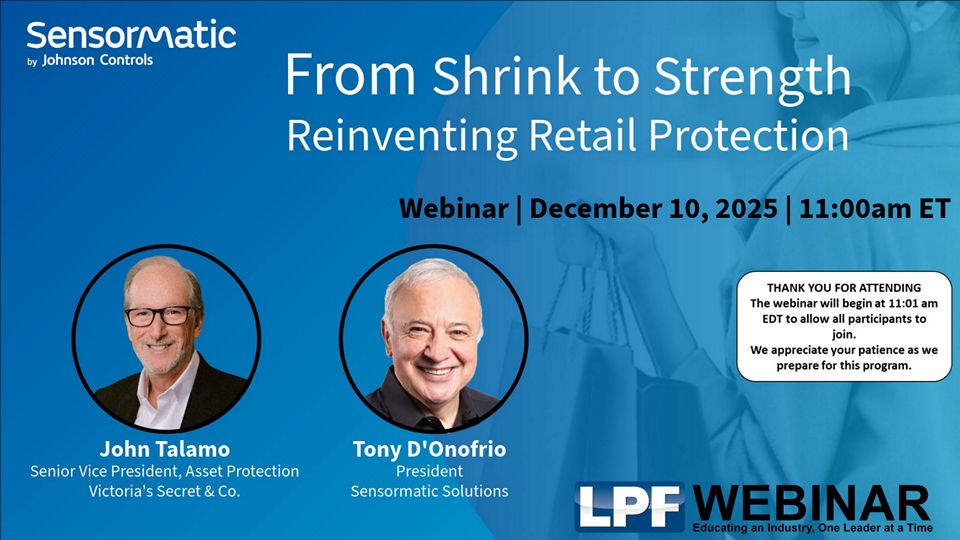 show card for december 2025 lpf sensormatic webinar from shrink to strength reinventing retail protection