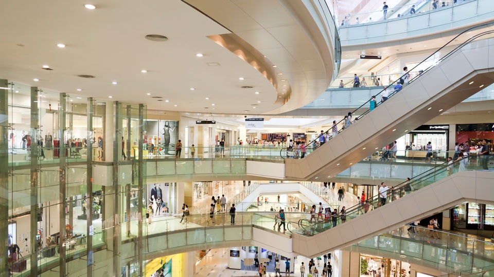 interior view of multi-level indoor retail shopping center
