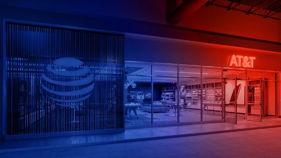 false color image of the front of an att retail store