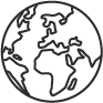 outline drawing of globe with europe in center of view