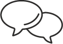 outline drawing of two speech balloons with the one in front partially overlapping the other