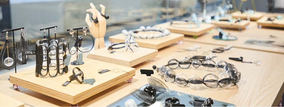 Jewelry display with Sensormatic anti-theft tags