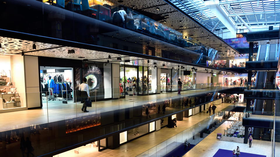 interior of multi-level retail shopping mall