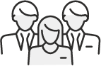 line drawing of three business people with one woman in front center and two men behind