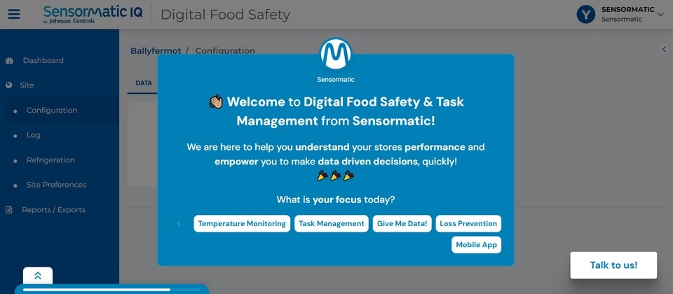 screenshot of sensormatic digital food safety interface demo