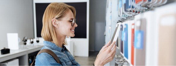 Woman shopping for mobile phone accessories