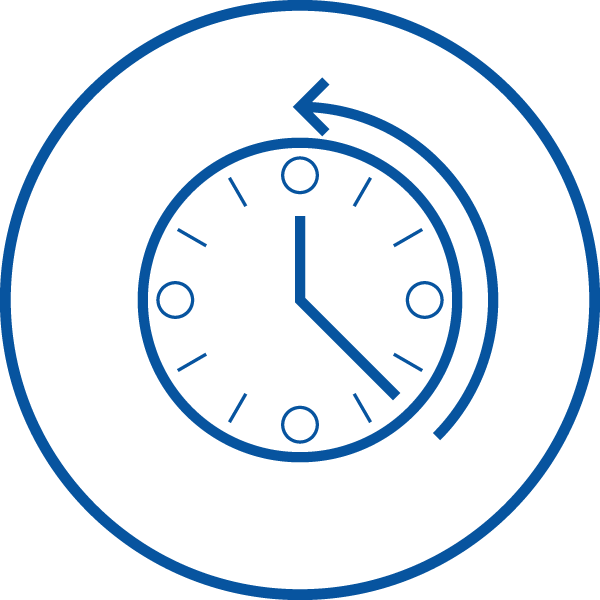 icon of clock with arrow indicating counter-clockwise motion in circle