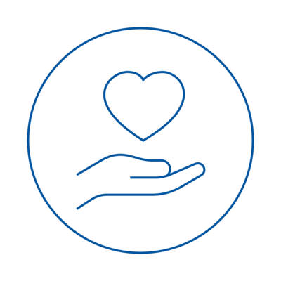 icon of outstretched hand with heart shape floating above representing retail brand loyalty