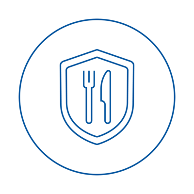 icon of a shield shape with a knife and fork inside the shape representing digital food safety