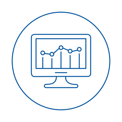 icon of bar and plot chart on a computer monitor screen