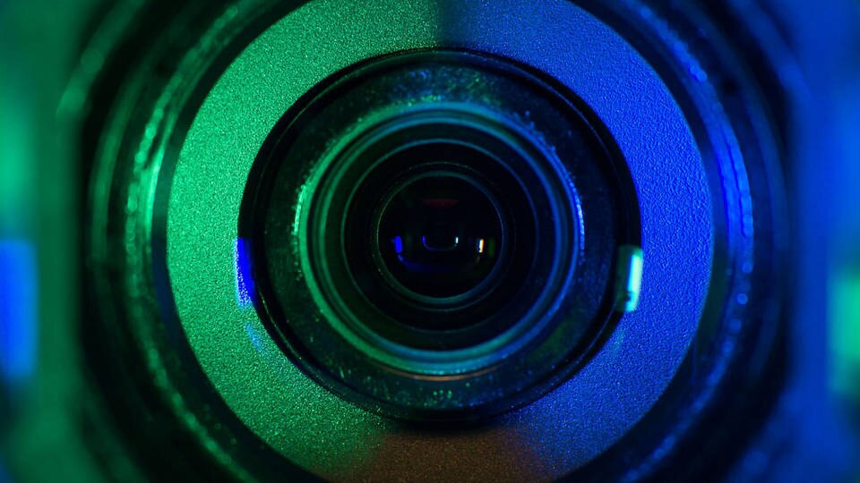 close-up of video lens