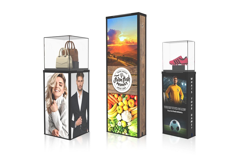 sensormatic nextgen pedestals in various configuration silhouetted on white