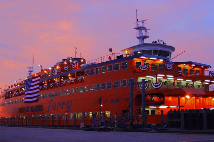 staten island ferry at sunset